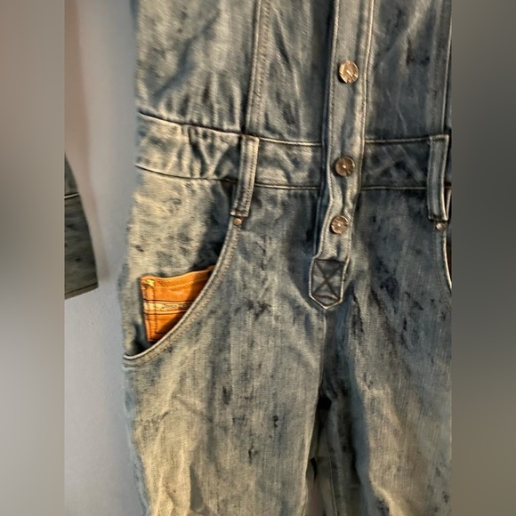 Diesel authentic blue bleached denim and leather jumpsuit. Size XXS - Picture 14 of 16